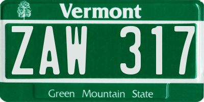 VT license plate ZAW317