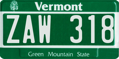 VT license plate ZAW318