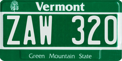 VT license plate ZAW320