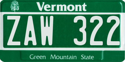 VT license plate ZAW322