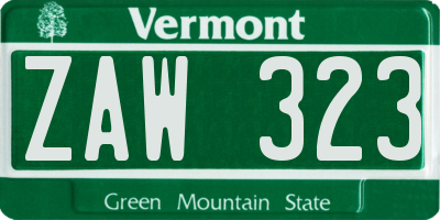 VT license plate ZAW323