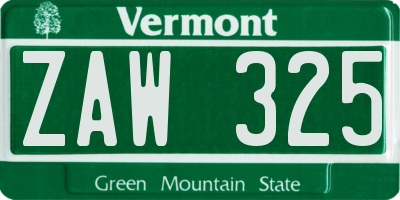 VT license plate ZAW325