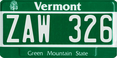 VT license plate ZAW326