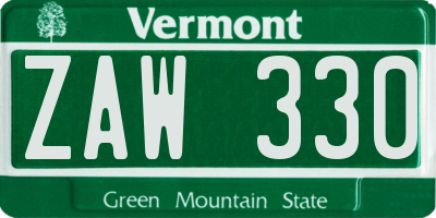 VT license plate ZAW330