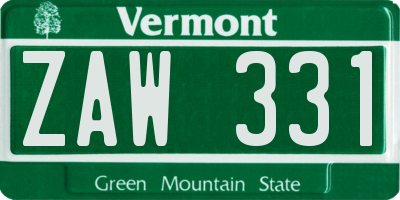 VT license plate ZAW331