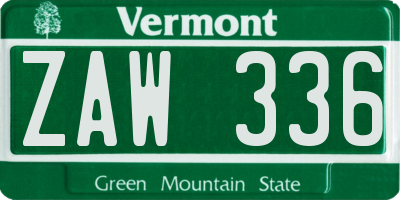 VT license plate ZAW336