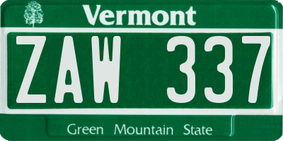 VT license plate ZAW337