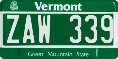 VT license plate ZAW339
