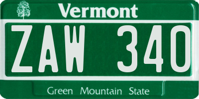 VT license plate ZAW340