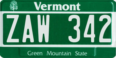 VT license plate ZAW342