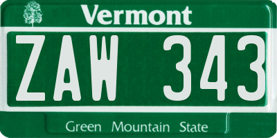 VT license plate ZAW343