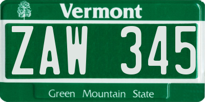 VT license plate ZAW345