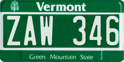 VT license plate ZAW346
