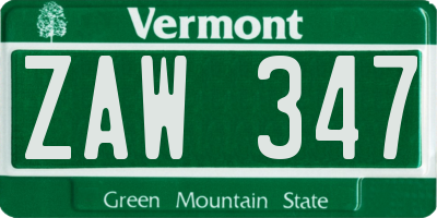 VT license plate ZAW347