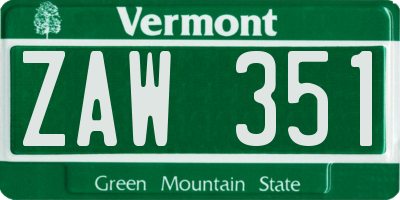 VT license plate ZAW351