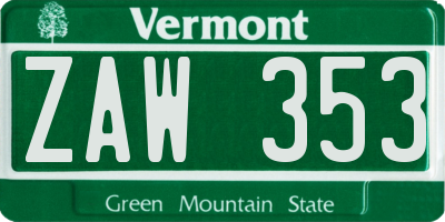 VT license plate ZAW353
