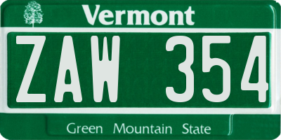 VT license plate ZAW354