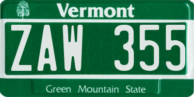 VT license plate ZAW355