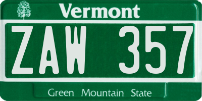 VT license plate ZAW357