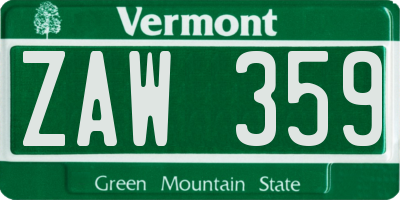 VT license plate ZAW359