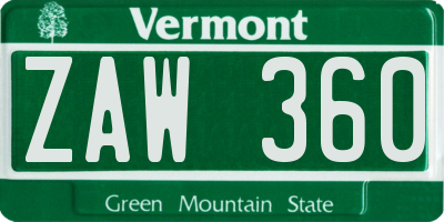 VT license plate ZAW360