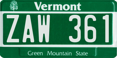 VT license plate ZAW361