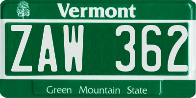 VT license plate ZAW362