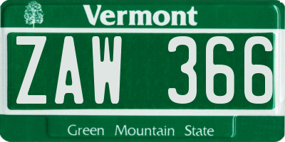 VT license plate ZAW366