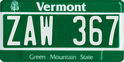 VT license plate ZAW367