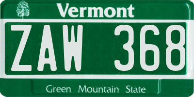 VT license plate ZAW368