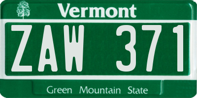 VT license plate ZAW371