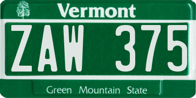 VT license plate ZAW375
