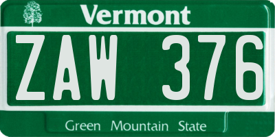 VT license plate ZAW376
