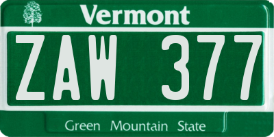 VT license plate ZAW377