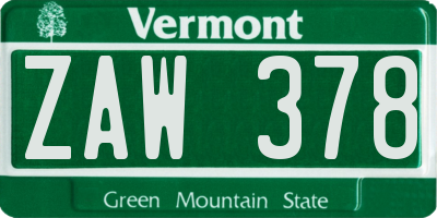 VT license plate ZAW378