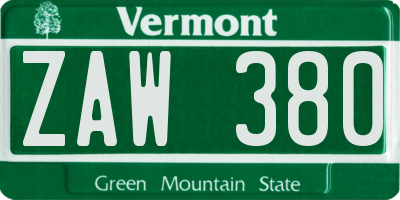 VT license plate ZAW380