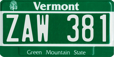 VT license plate ZAW381