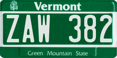 VT license plate ZAW382