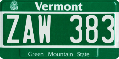 VT license plate ZAW383