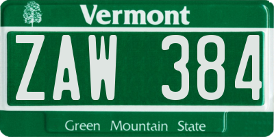 VT license plate ZAW384