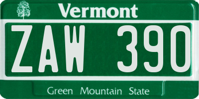 VT license plate ZAW390