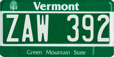 VT license plate ZAW392