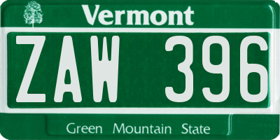 VT license plate ZAW396