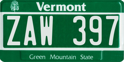 VT license plate ZAW397