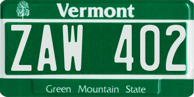 VT license plate ZAW402