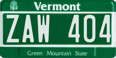 VT license plate ZAW404