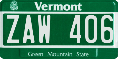 VT license plate ZAW406