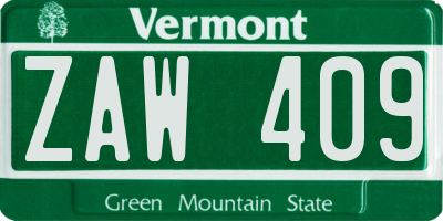 VT license plate ZAW409