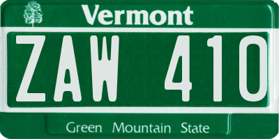 VT license plate ZAW410