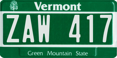 VT license plate ZAW417